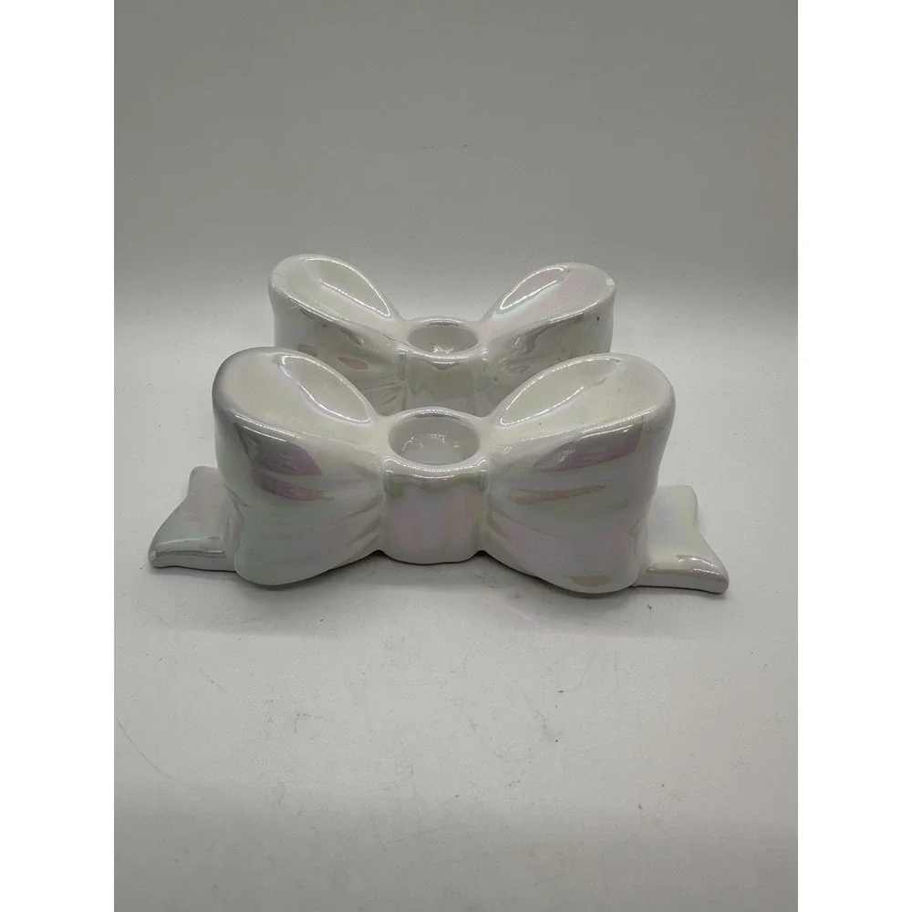 Target Bullseye's 2pk Ceramic Bow‎ Candle Holders Christmas Iridescent (NIB)